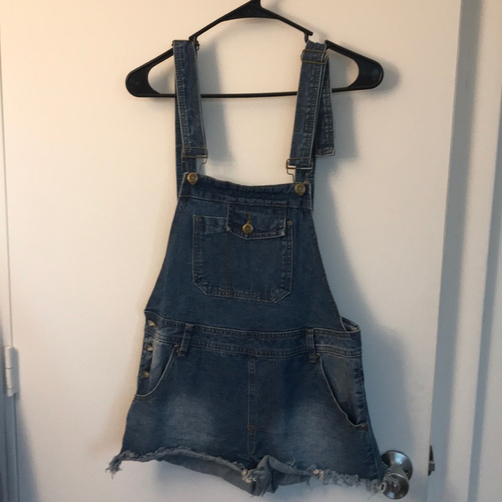Denim overall shorts